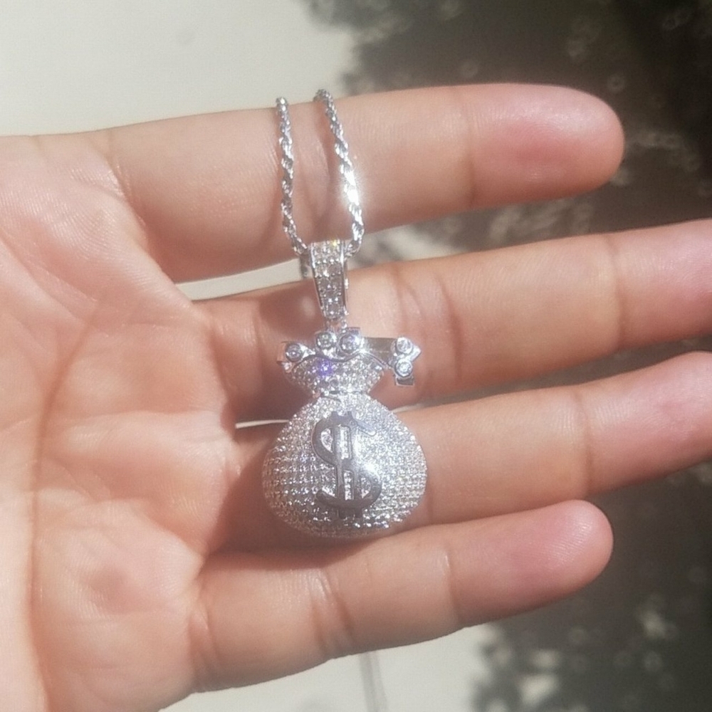 Iced Out Money Bag - Solid 925 Sterling Silver - Picture 1 of 3